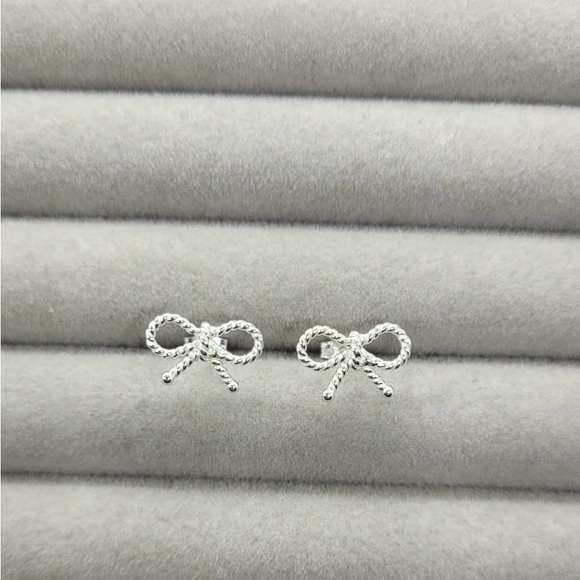 Sterling Silver Rope Bow Stud Earrings - Picture 8 of 8